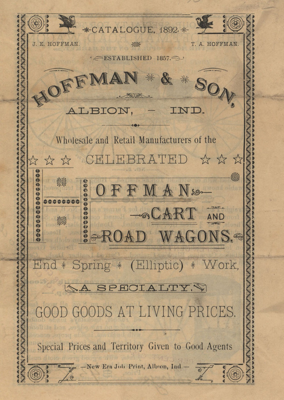 Illustrated catalog describing the cart and road wagons offered by Hoffman and Son in 1892.