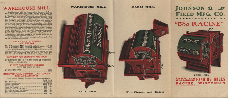 Illustrated catalog describing the mills offered by Johnson Field and Manufacturing Company.