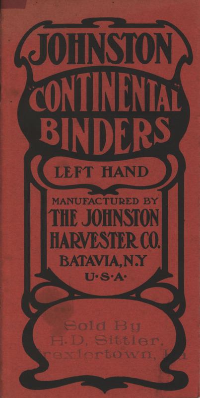 Illustrated booklet advertising a binder manufactured by the Johnston Harvester Company.