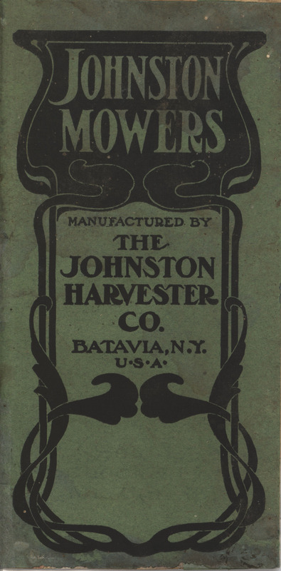 Illustrated booklet advertising mowers produced by the Johnston Harvester Company.