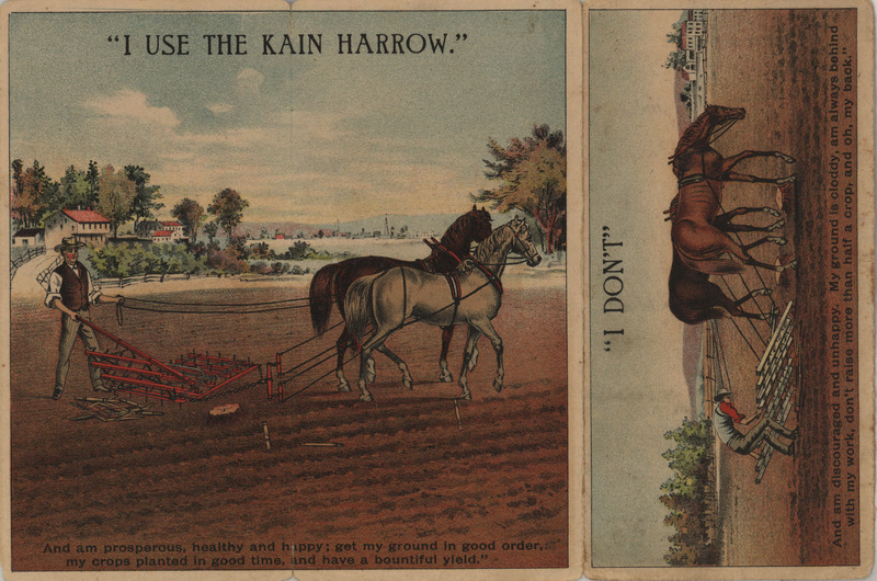 Illustrated advertisement for the Kain Harrow.