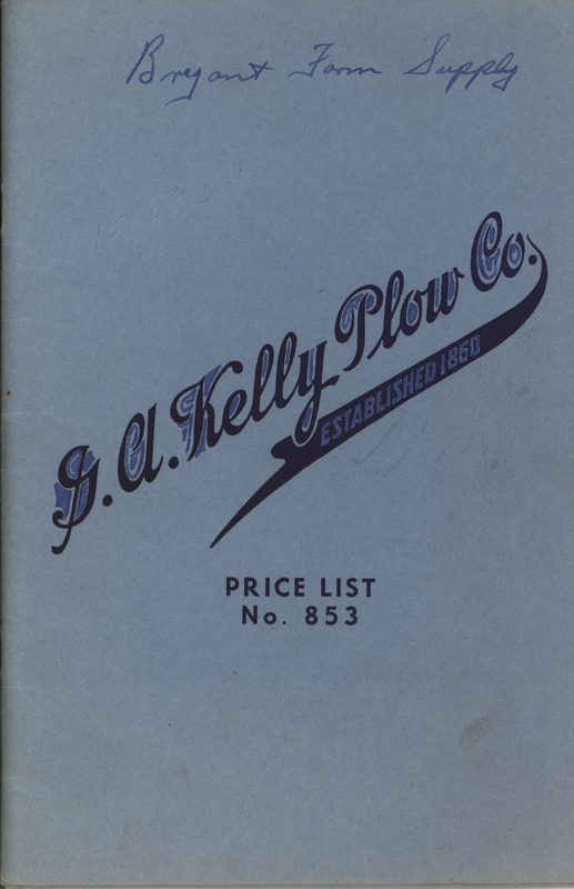 Illustrated price list for the products offered by the G.A. Kelly Plow Company.