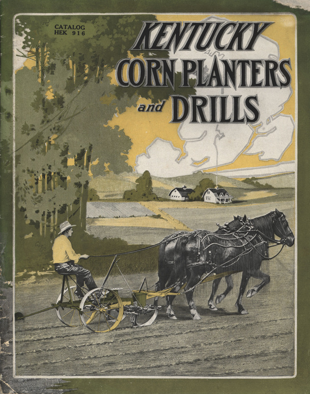 Illustrated catalog describing the Kentucky corn planting tools product line offered by American-Seeding Machine Company.