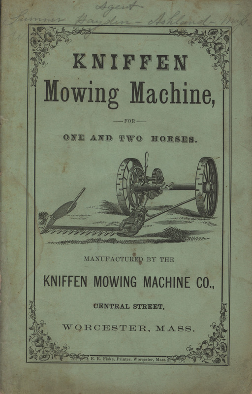 Illustrated catalog describing the mowing machine offered by Kniffen Mowing Machine Company.