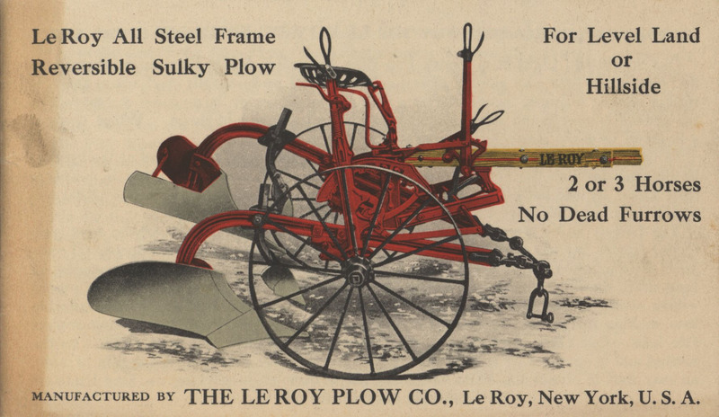 Illustrated catalog describing the agricultural implements offered by the Le Roy Plow Company.