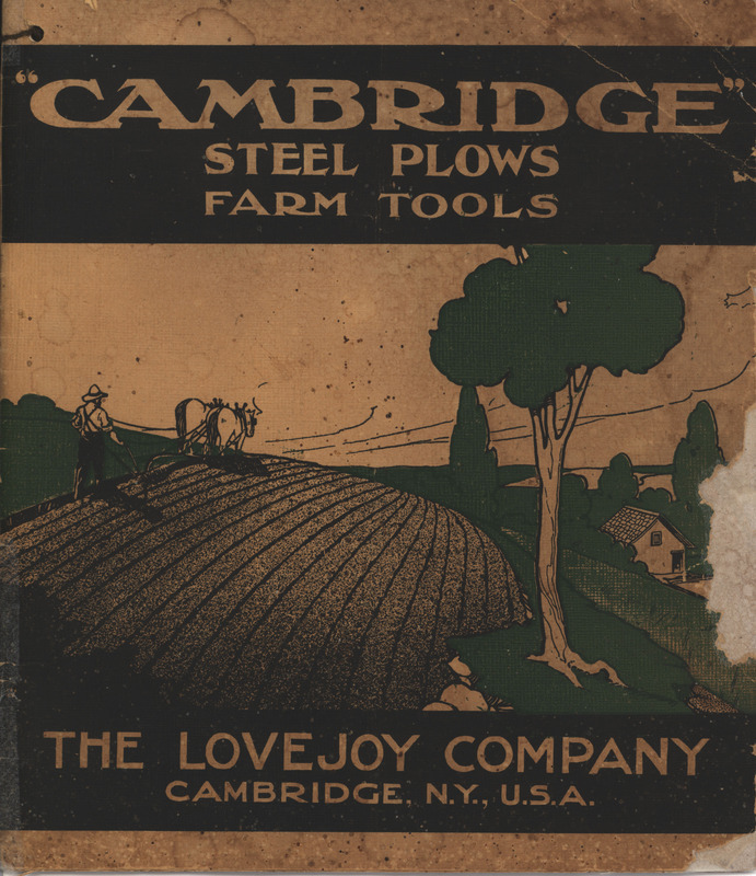 Illustrated catalog describing the plows and farm equipment offered by Lovejoy Company.