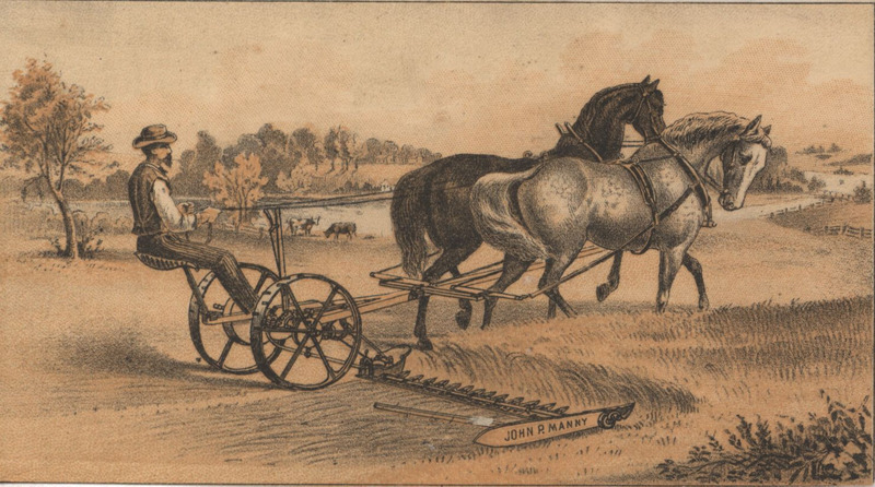 Illustrated advertisement for the agricultural reaper manufactured by John P. Manny.