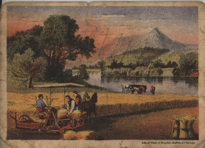Illustrated advertisement card for Marsh Harvester.