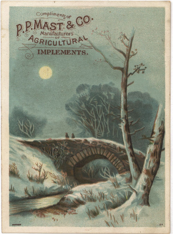 Illustrated advertisement card for the P. P. Mast and Company.