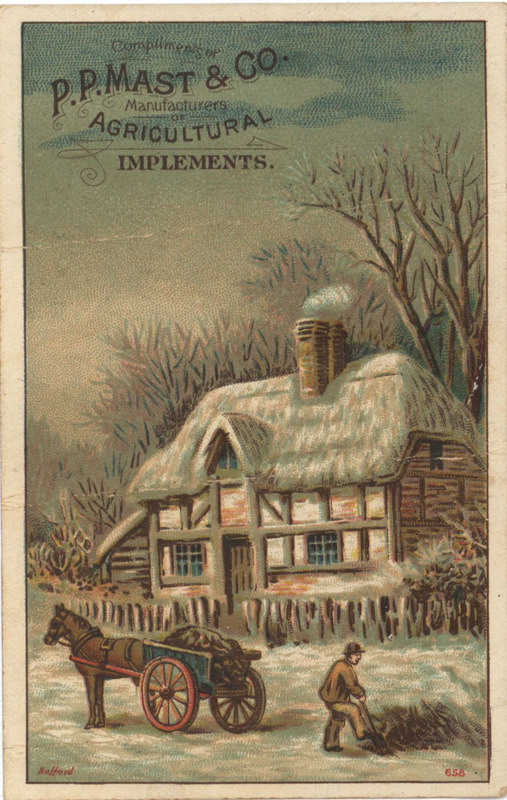 Illustrated advertisement card for P. P. Mast and Company.