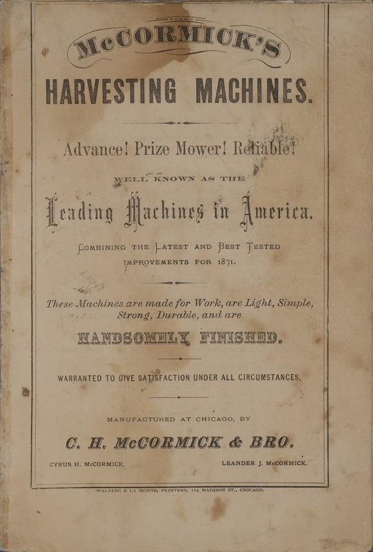 Illustrated catalog advertising the products manufactured by C.H. McCormick and Bro.