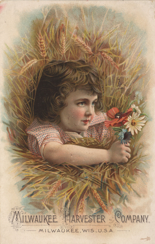 Illustrated advertisement card for the Milwaukee Harvester Company.