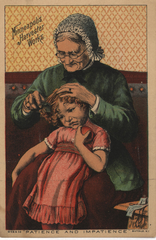 Illustrated advertisement card describing the steel binder offered by Minneapolis Harvester Works in 1887.