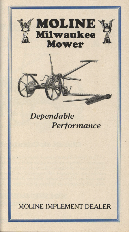 Illustrated advertisement describing the Milwaukee mower offered by the Moline Implement Company.