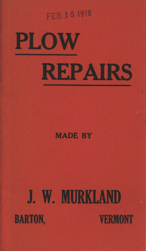 List of plow repairs offered by J. W. Murkland in 1918.