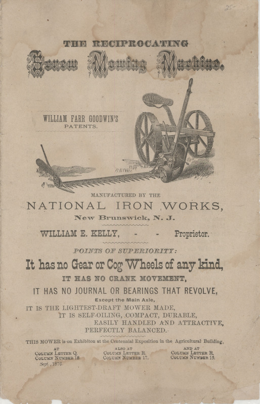 Illustrated catalog of the mowing machine offered by the National Iron Works Company.