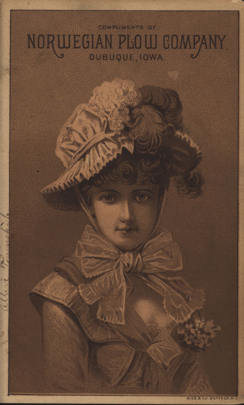 Illustrated card advertising the "Tongueless Cultivator" manufactured by the Norwegian Plow Company.