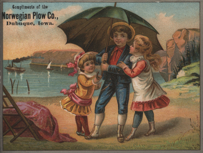 Illustrated advertisement card for the Norwegian Plow Company.