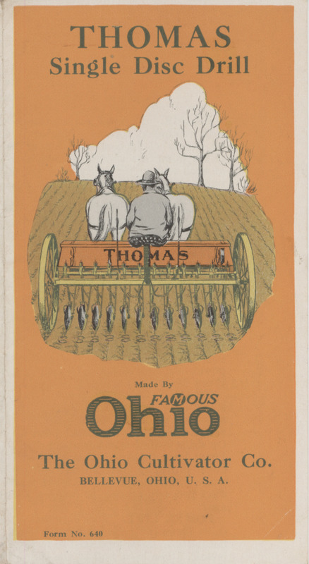 Illustrated advertisement for the Thomas Single Disc Drill offered by Ohio Cultivator Company.