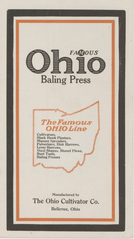 Illustrated advertisement for the baling press offered by Ohio Cultivator Company.