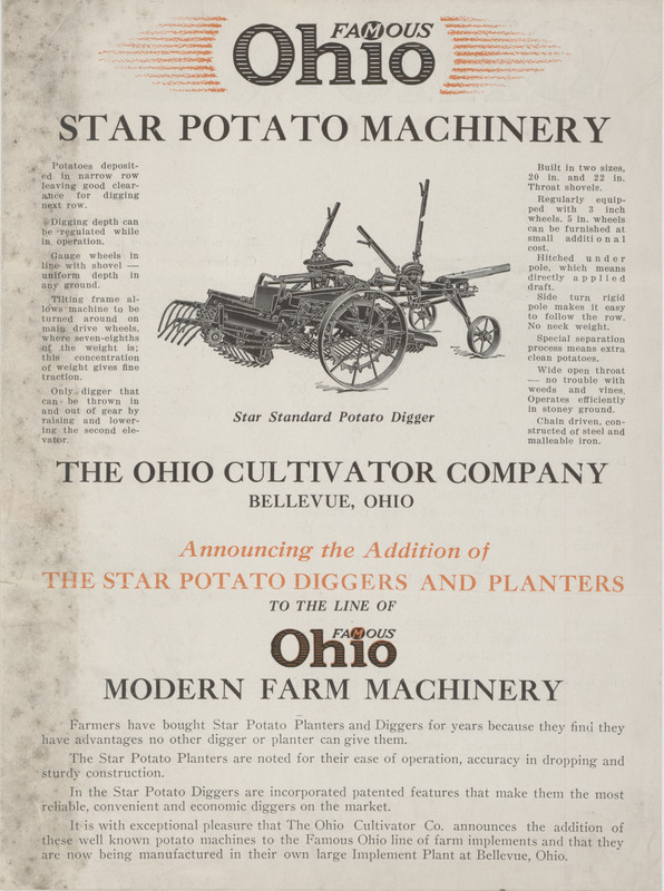 Illustrated advertisement for the Star Potato Machinery offered by Ohio Cultivator Company.