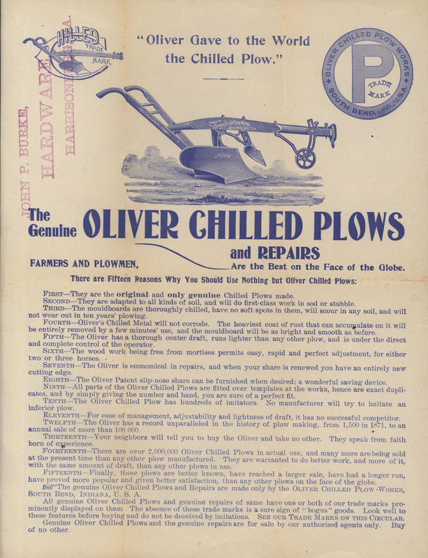A Genuine Oliver Chilled Plows advertisement.