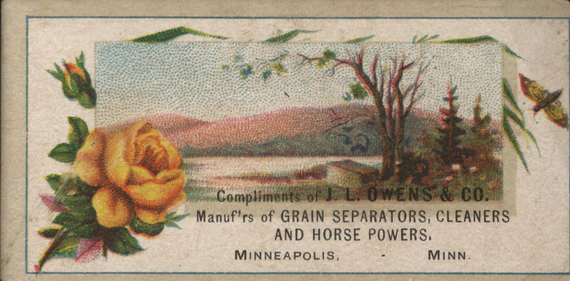 Illustrated card advertising the products manufactured by J.L. Owens and Co.