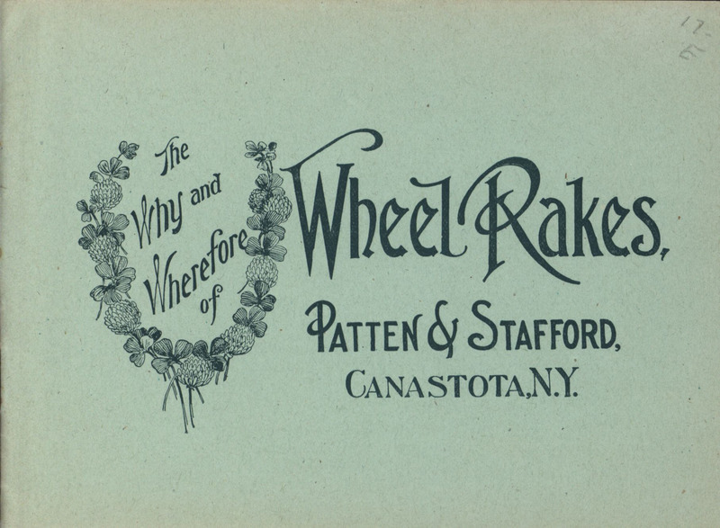 Illustrated catalog describing the New York Champion Rakes offered by Patten and Stafford.