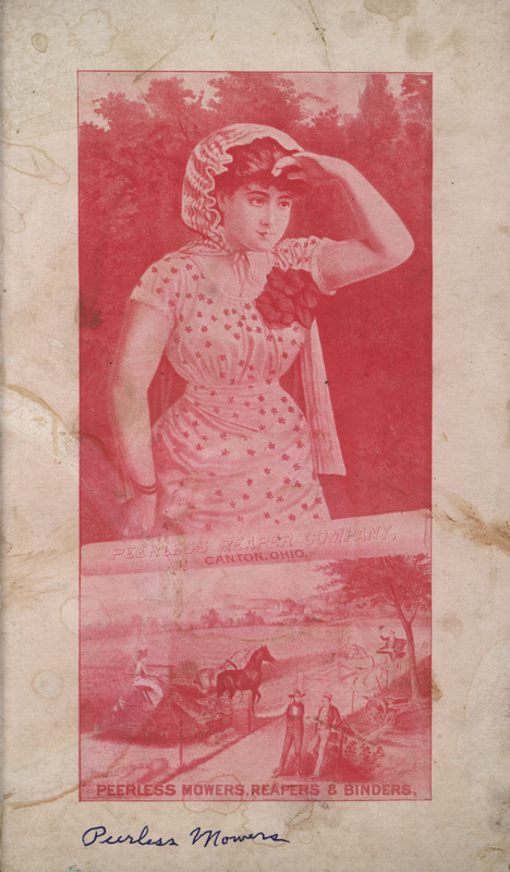 Illustrated card advertising the Peerless Reaper Company.