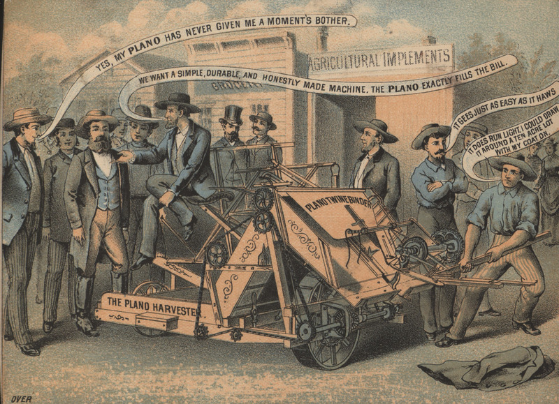 Advertisement card for the agricultural implements offered by The Plano Manufacture Company.