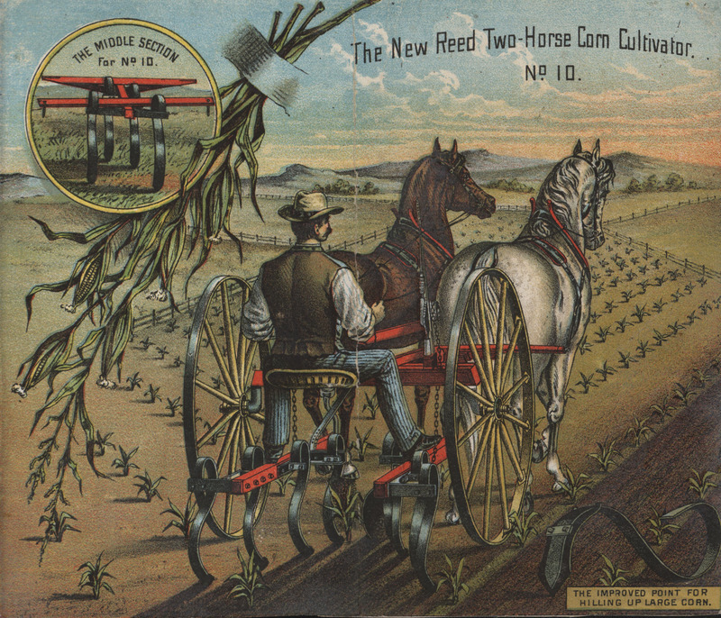 Illustrated advertisement card for the Original Kalamazoo Spring-Tooth Harrow from 1880.