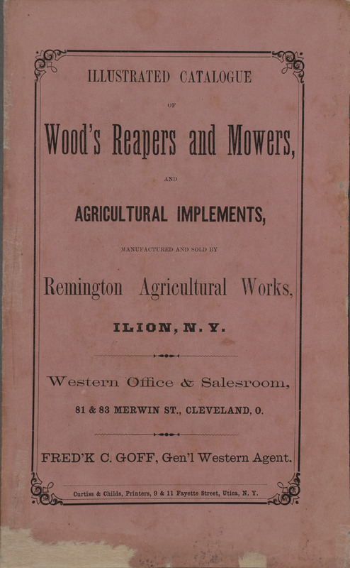 Illustrated catalog describing Wood's reapers and mowers offered by the Remington Agricultural Works in 1867.