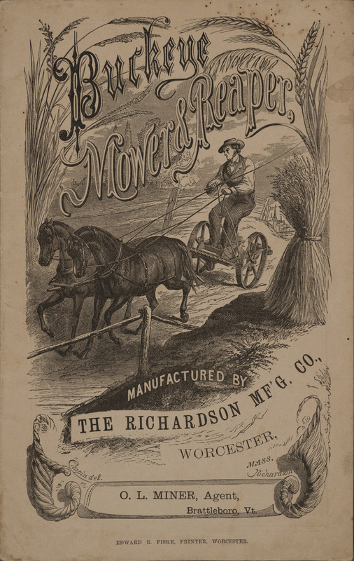 Illustrated catalog describing the Buckeye mowers and reapers offered by the Richardson Manufacturing Company in 1875.