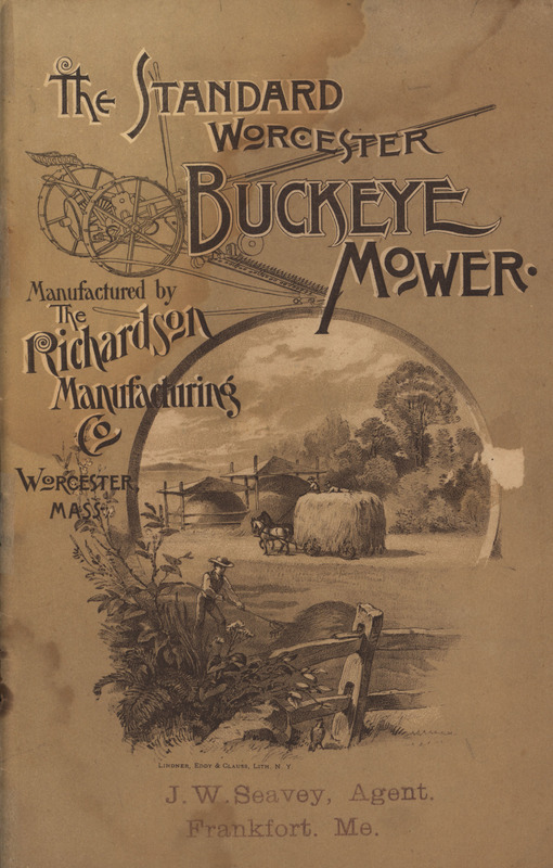 Illustrated catalog advertising the "Buckeye Mower" produced by the Richardson Manufacturing Company.