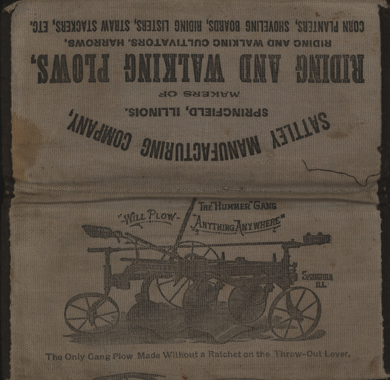 Advertisement wallet for the Sattley Manufacturing Company.