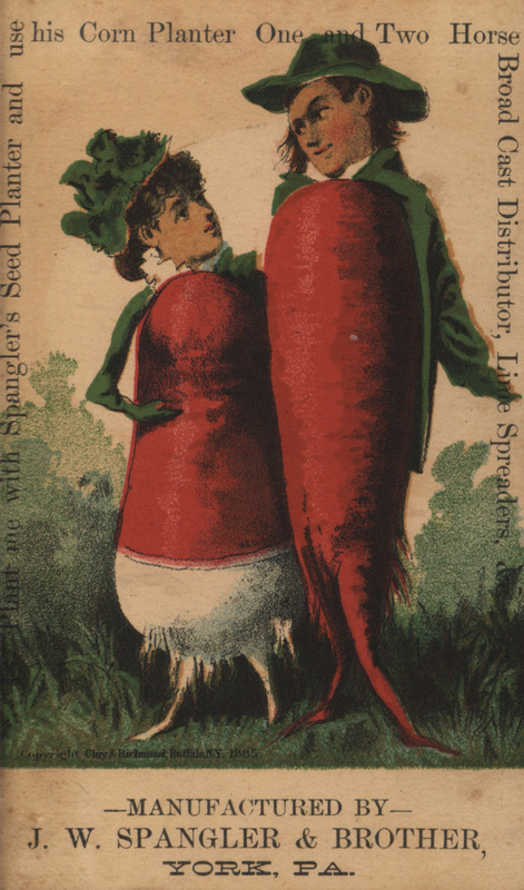 Illustrated card advertising the products manufactures by J.W. Spangler and Brother Company.