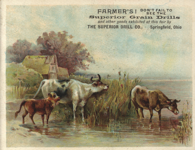 Illustrated card advertising products manufactured by the Superior Drill Company.
