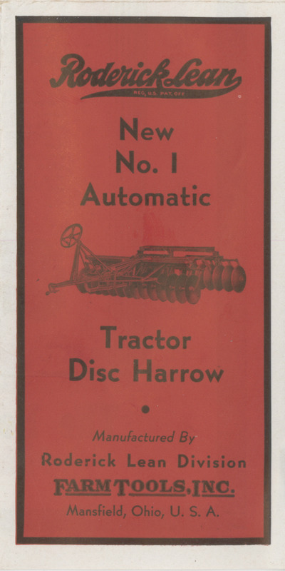 Promotional material for the Roderick Lean Automatic Tractor Disc Harrow.