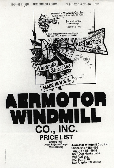 A price list, order form, and history of the Aermotor Windmill Company and products. Includes illustrations.