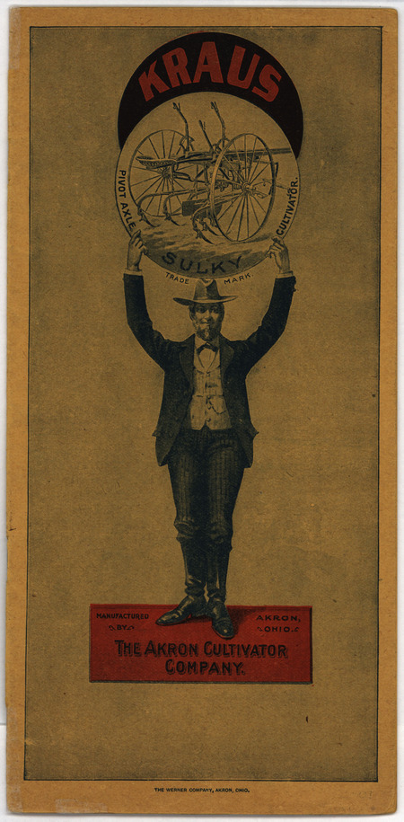 Catalog for the cultivator offered by the Akron Cultivator Company describing its features with testimony and illustrations.