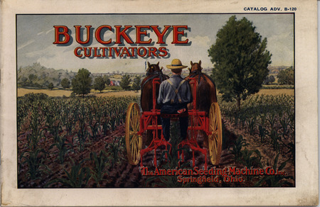 Catalog by the American Seeding Machine Company describing the Buckeye Cultivators product line and their features.