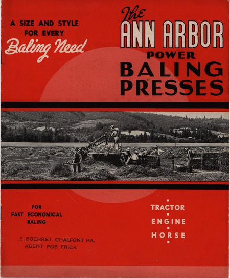 Catalog for the Ann Arbor Machine Company describing their power baling presses product line including illustrations.
