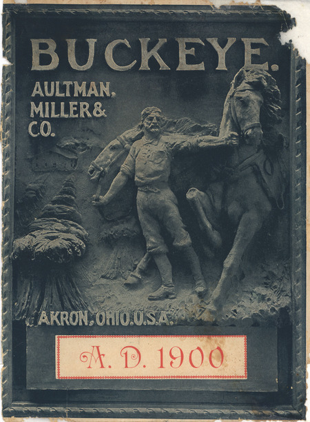 Catalog describing the Buckeye Mowing Machine product line by the Aultman, Miller and Company includes illustrations.