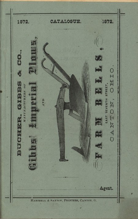 Catalog describing the Imperial Plows product line offered by Bucher, Gibbs and Company in 1872, includes illustrations.