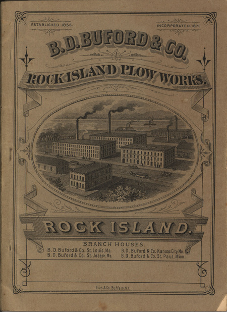 Catalog describing the Rock Island Plow Works product line offered by B. D. Buford and Company in 1882, includes illustrations.