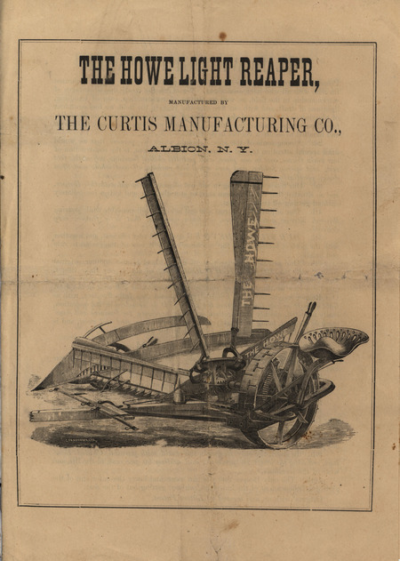 Illustrated advertisement for reapers and mowers offered by Curtis Manufacturing Company.