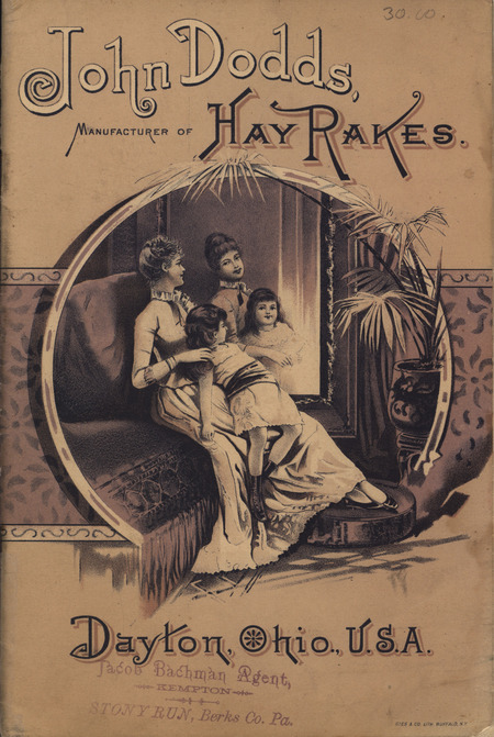 Illustrated catalog describing the hay rakes offered by John Dodds Company.
