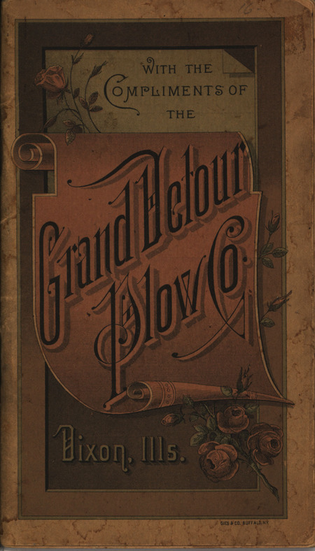 Illustrated catalog describing the agricultural implements offered by Grand Detour Plow Company in 1886.
