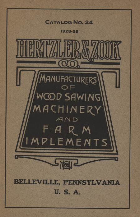 Illustrated catalog describing the agricultural implements offered by Hertzler and Zook Company in 1928.