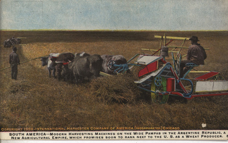 Postcards advertising the International Harvester Company of America in 1909.